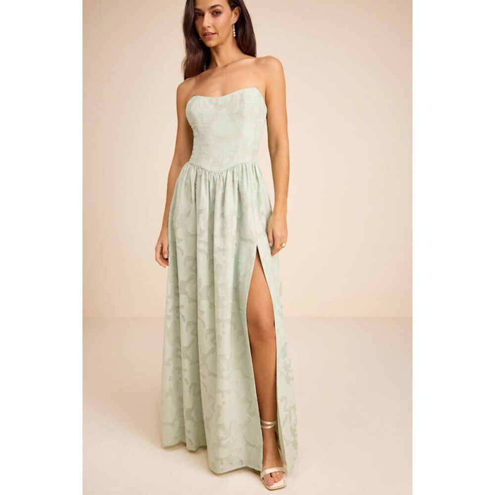 Lulus Sage Strapless Maxi Dress Sage Green - Size S